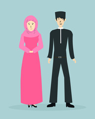 Obraz na płótnie Canvas vector illustration of a Muslim religious couple wearing a headscarf and hat
