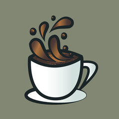 a cup of coffee or tea cafe with splattered water vector illustration