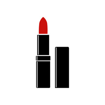 Lipstick, black icon. Isolated on white background vector illustration