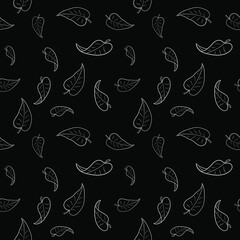 White leaves on a black background. Vector seamless pattern
