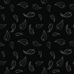 White leaves on a black background. Vector seamless pattern