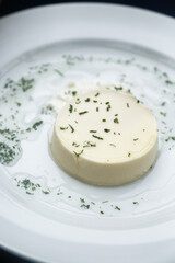 Traditional Italian panna cotta dessert flavored with mint