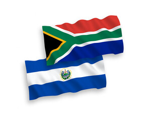 Flags of Republic of El Salvador and Republic of South Africa on a white background