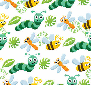 Seamless pattern vector of funny bugs cartoon