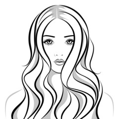 1240_Beautiful woman with long wavy hair, front view