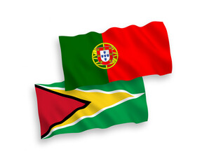 Fototapeta premium Flags of Portugal and Co-operative Republic of Guyana on a white background