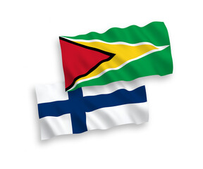 Flags of Finland and Co-operative Republic of Guyana on a white background