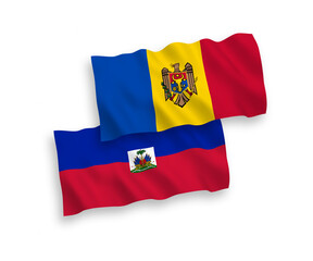 Flags of Republic of Haiti and Moldova on a white background