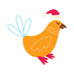 Happy cute bird Santa. Merry Christmas, Happy New Year cartoon festive illustration isolated on white. Vector