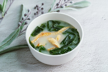 Korean style seaweed soup with dried pollack, 'hwangtae miyeok guk'