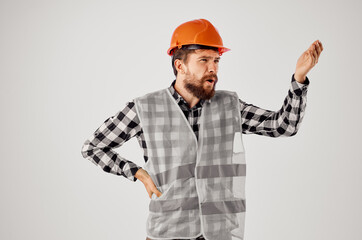 bearded man in orange hard hat construction professional isolated background