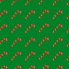 Striped candy Christmas background. Sugar stick seamless pattern. Traditional winter sweets. Vector illustration of a Christmas candy.