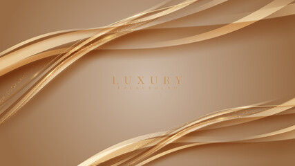 Abstract background with elegant brown wave shapes with sparkling golden curved lines