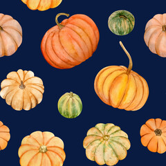 Watercolor pumpkins fall seamless pattern. It is perfect for thanksgiving cards or posters