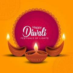 Indian festival Happy Diwali with Diwali props, holiday Background, Diwali celebration greeting card, vector illustration design. © Arun