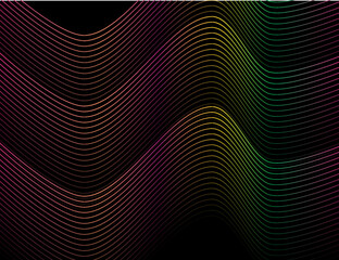 Magenta, Green, Yellow twisting lines on black background.