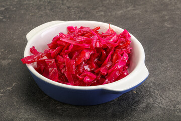 Marinated red cabbage in the bowl