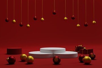3d podium christmas background with red color for product display