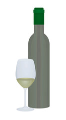 Blank wine bottle with glass. vector illustration
