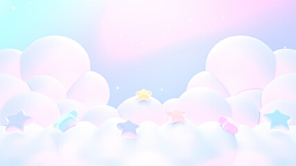 Fototapeta na wymiar 3d rendered soft dreamy pastel clouds with stars.