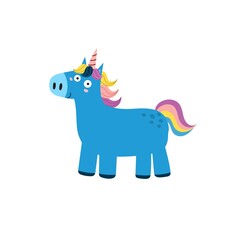 Cute unicorn in cartoon style Isolated element. Print with a blue magic horse for kids. Vector illustration 