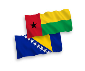 Flags of Republic of Guinea Bissau and Bosnia and Herzegovina on a white background