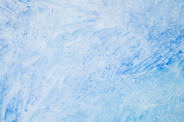 watercolor blue abstract art handmade diy painting on textured paper background. watercolour backdrop. painted frosty ice cold surface with broken lines and spots