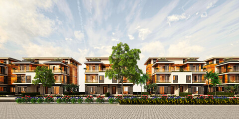 3d render of residential buildings exterior view