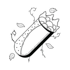 Abstract Hand Drawn Burrito Fast Food With Leaves Leaf Doodle Concept Vector Design Outline Style On White Background Isolated Outline