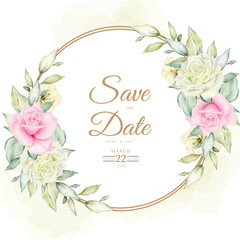 beautiful flower and leaves watercolor wedding invitation card template