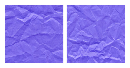 Realistic crumpled blue paper texture background set