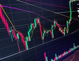 Bitcoin trading chart during the trading - obrazy, fototapety, plakaty