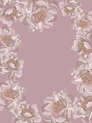Cornice floreale botanica peonie sfondo grafico rosa