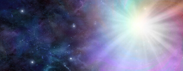 Rainbow vortex massive light burst up in the heavens - dark blue night sky deep space with a...