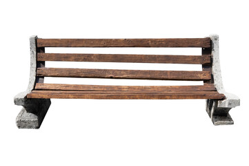 bench with concrete base. wooden part for sitting. Front view. isolated on white background