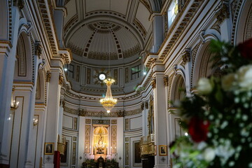 Sciacca cathedral central nave view, Agrigento, Sicily, Italy - obrazy, fototapety, plakaty