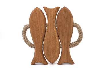 Fish shaped natural wood serving tray with rope handles