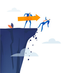 Business people fighting on top of mountain. Economy and financial crisis concept