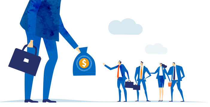 Big boss shake-hands with his team. Business concept illustration