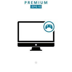 Computer monitor with game sign flat illustration, Vector icon.