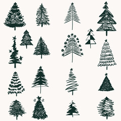 Collection of vector Christmas trees in doodle rustic style - 461875002