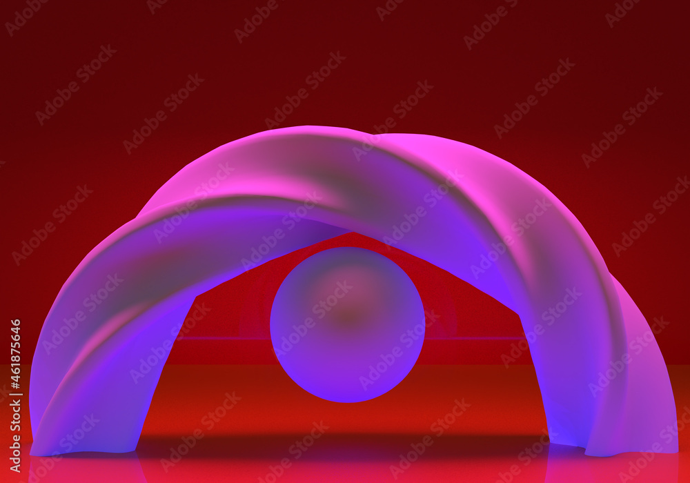 Poster background red. abstraction with spiral lines. abstract geometry. 3d ball on a red background. backg