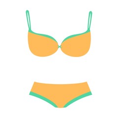 Obraz na płótnie Canvas Underwear clothes. Green and yellow Female bra and underpants Isolated flat vector object on white background