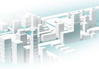 Naklejka premium White urban background. Rendering of abstract buildings. Three-dimensional buildings are skyscrapers. 3d map top view. White and gray architectural background. Volumetric map of city. 3d rendering.