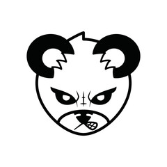 angry panda head logo. black and white. animal, character, hand drawn and line art style. suitable for logo, icon, symbol and sign. such as t shirt design and mascot logo