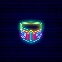 Cyberpunk face mask neon icon. Future with robot technology. Isolated vector stock illustration