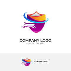 Fototapeta na wymiar shield and tech logo design template with 3d colorful style