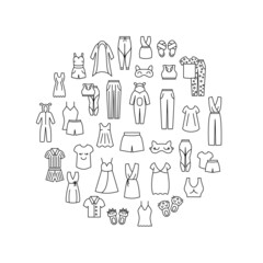 Comfortable homewear circle layout with line icons. Sleepwear. Isolated vector stock icons illustration