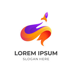 brain rocket logo design, brain and rocket, combination with 3d colorful style