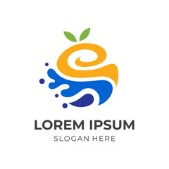 orange fresh logo template, orange and water, combination logo with flat colorful style